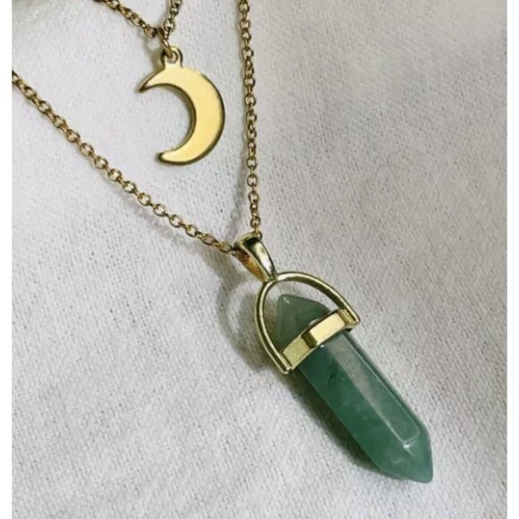 Unbranded Jewelry - Natural Quartz Chakra Green Crystal Healing Gemstone Moon Pendant Necklace